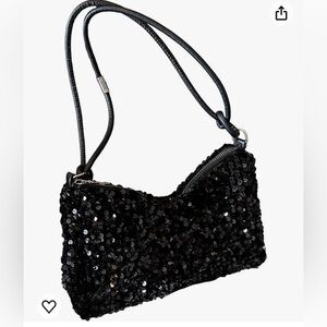 Women's Sequin Hobo Mini Shoulder Bag  Trendy Clutch Hobo Purse Black